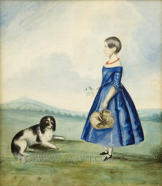 Watercolor, Girl with Dog, entire view